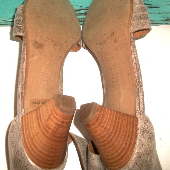 Paul Green Gold-Flecked Taupe Leather Low Heel Ankle Strap Sandals 9.5M - Picture 9 of 9